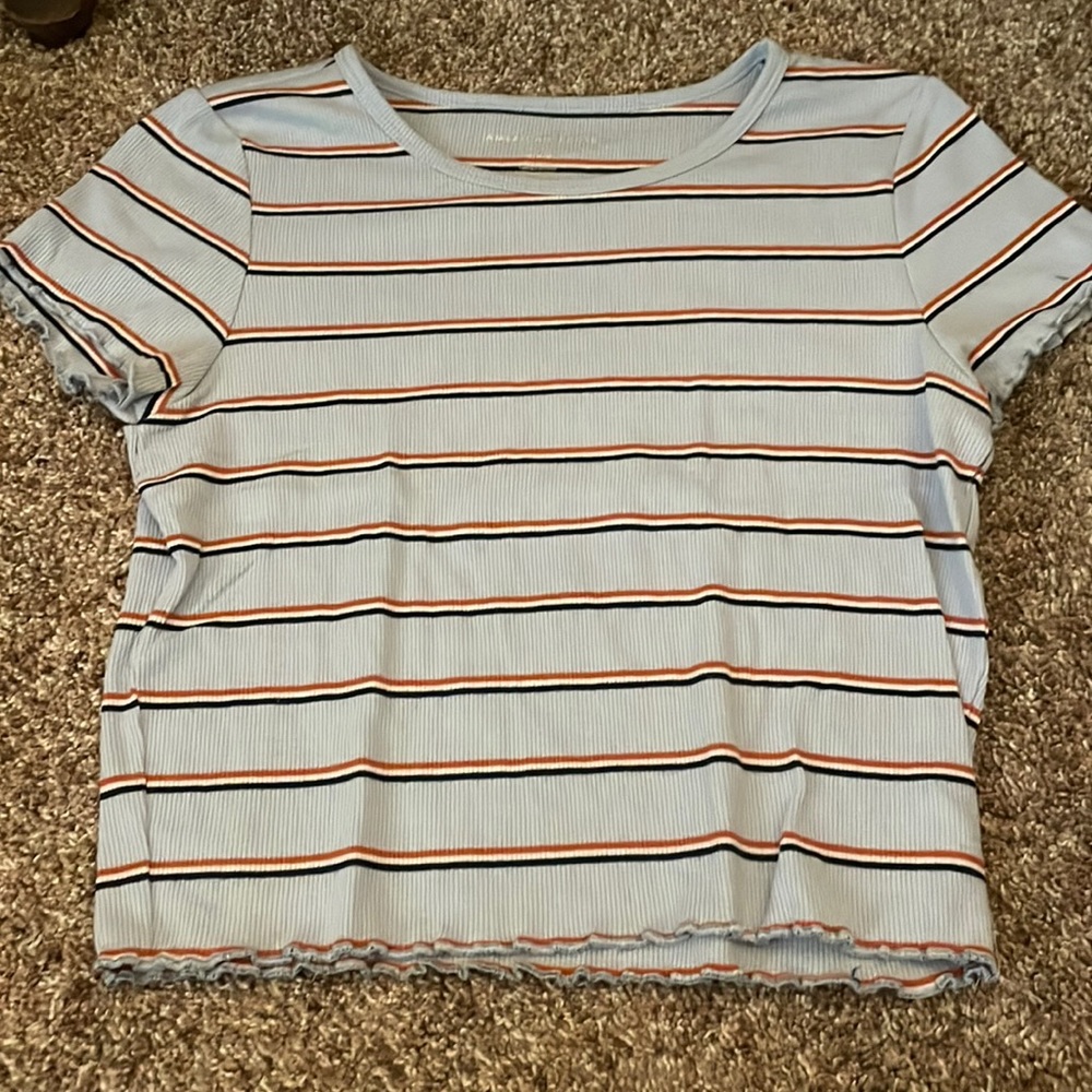 Blue striped cropped t shirt Size: M Brand: American Eagle